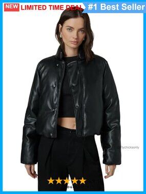 Vegan Leather Bomber Jacket Bubble Hem Cropped Zip Snap